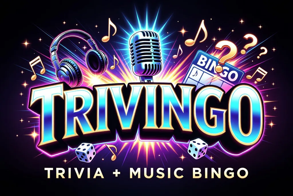 Trivingo logo, trivia plus music bingo, an exclusive Big Events Florida game night